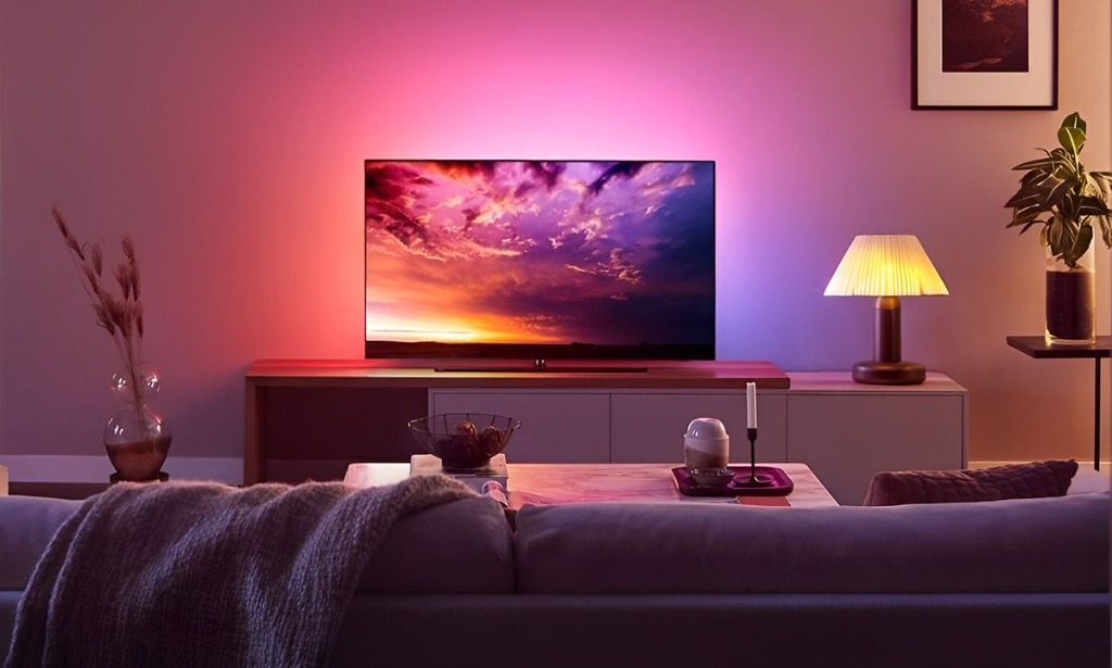 Living Room TV with Ambient Backlighting