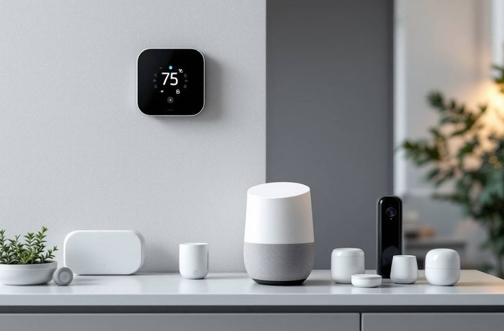 Smart Home Automation Devices with Thermostat and Voice Assistant